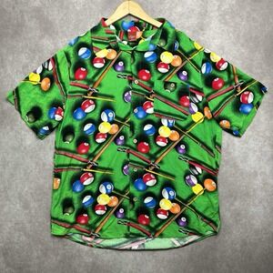 Billiard Button Up Shirt Green-Multicolor Mens XL Printed Junction West Pool